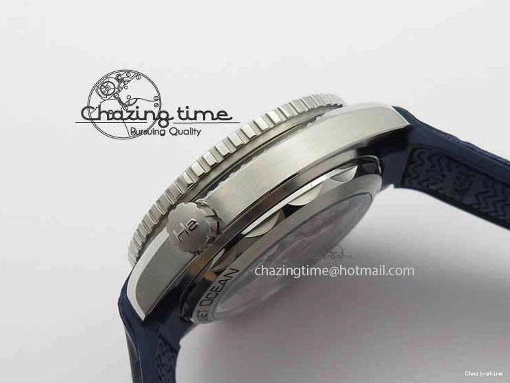 0129 EyeCatching Planet Ocean Master Chronometer SS OM 1:1 Best Edition Blue Dial On Leather Strap A 8176